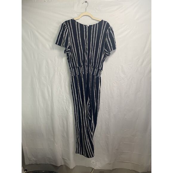 Anthropologie Dolan Canovas‎ Striped Cap Sleeve V Neck Jumpsuit Navy Size Large - Picture 3 of 5